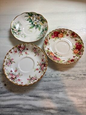 Royal Albert Floral Porcelain Saucer Set with Gold Trim
